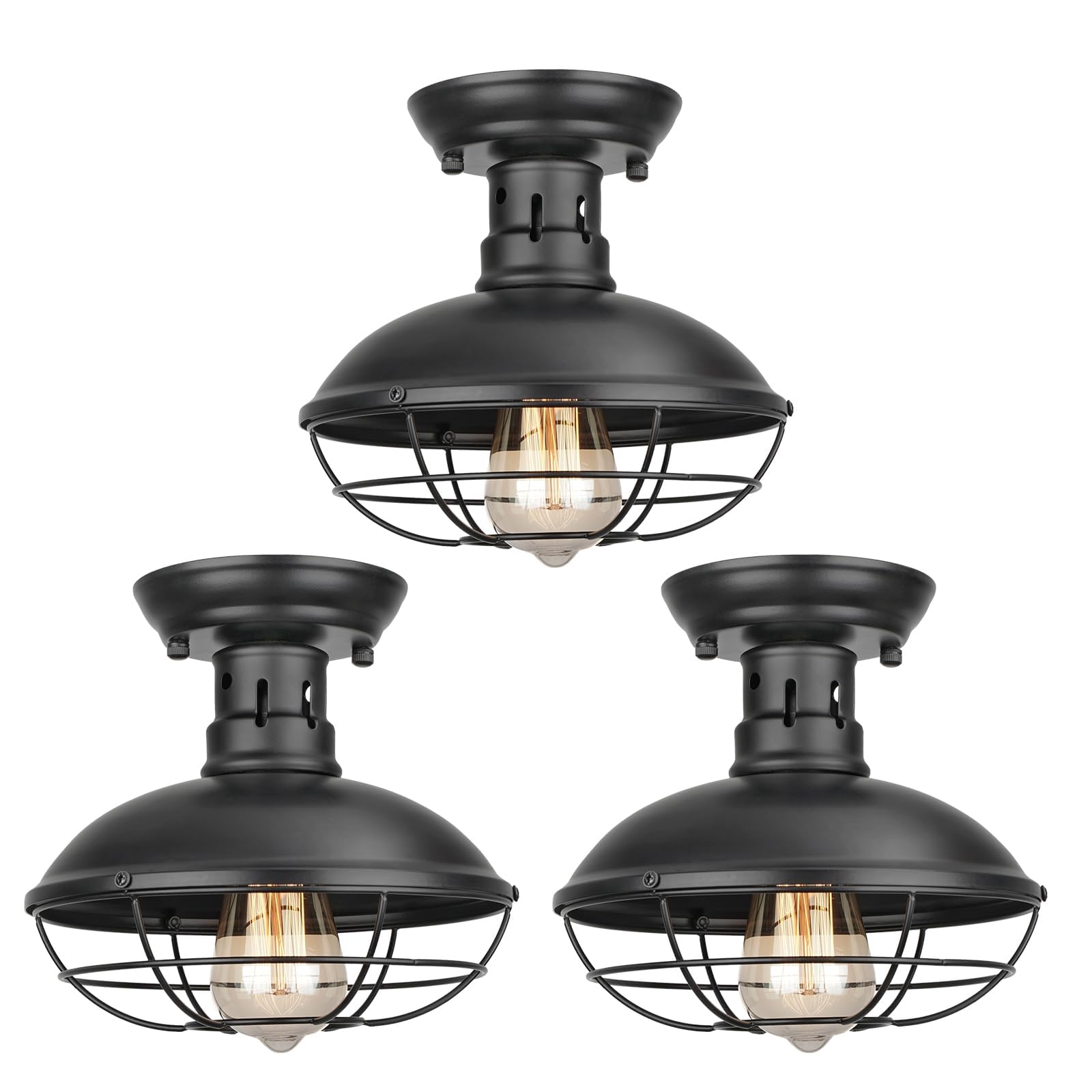 Frideko Home 3 Pack Flush Mount Ceiling Light Industrial Farmhouse Ceiling Light Fixture Rustic Copper Metal Cage Flush Mount Li