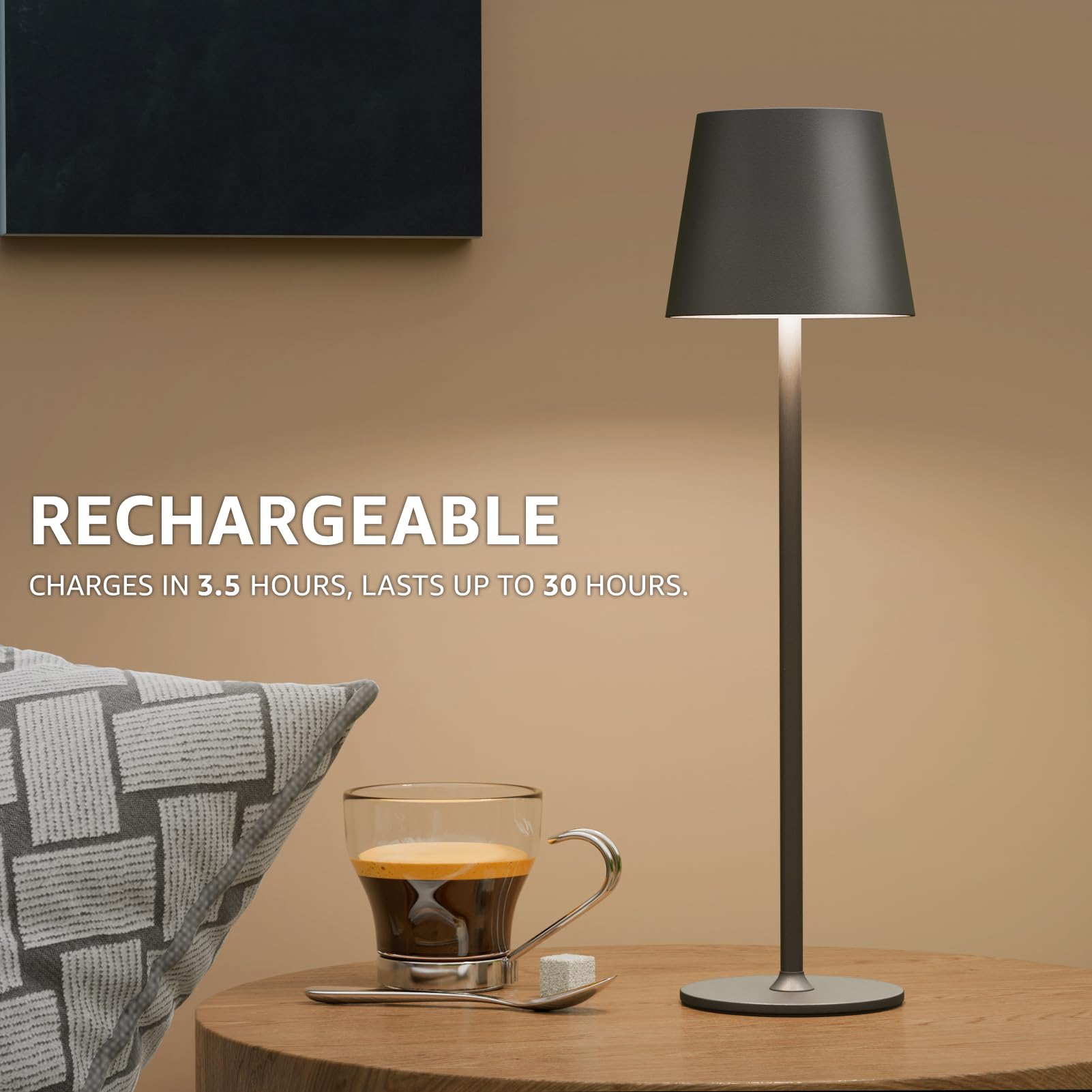 uuffoo Rechargeable Table Lamp 3 Pack, Metal, Small, Stepless Dimming, Black