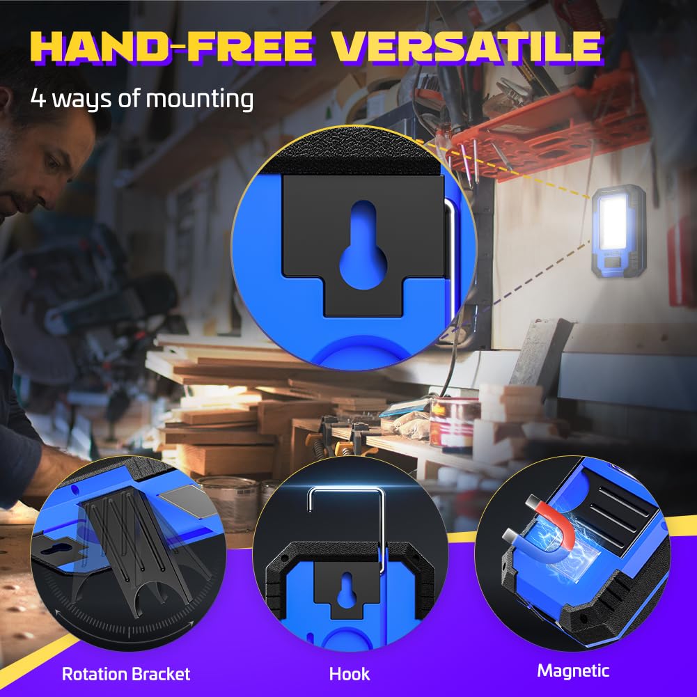 WARSUN Rechargeable LED Work Light - 1200 Lumens, Magnetic, Portable, Blue, Model Y36, Ideal for Car Repair, Camping, Hiking, Gifts for Dad