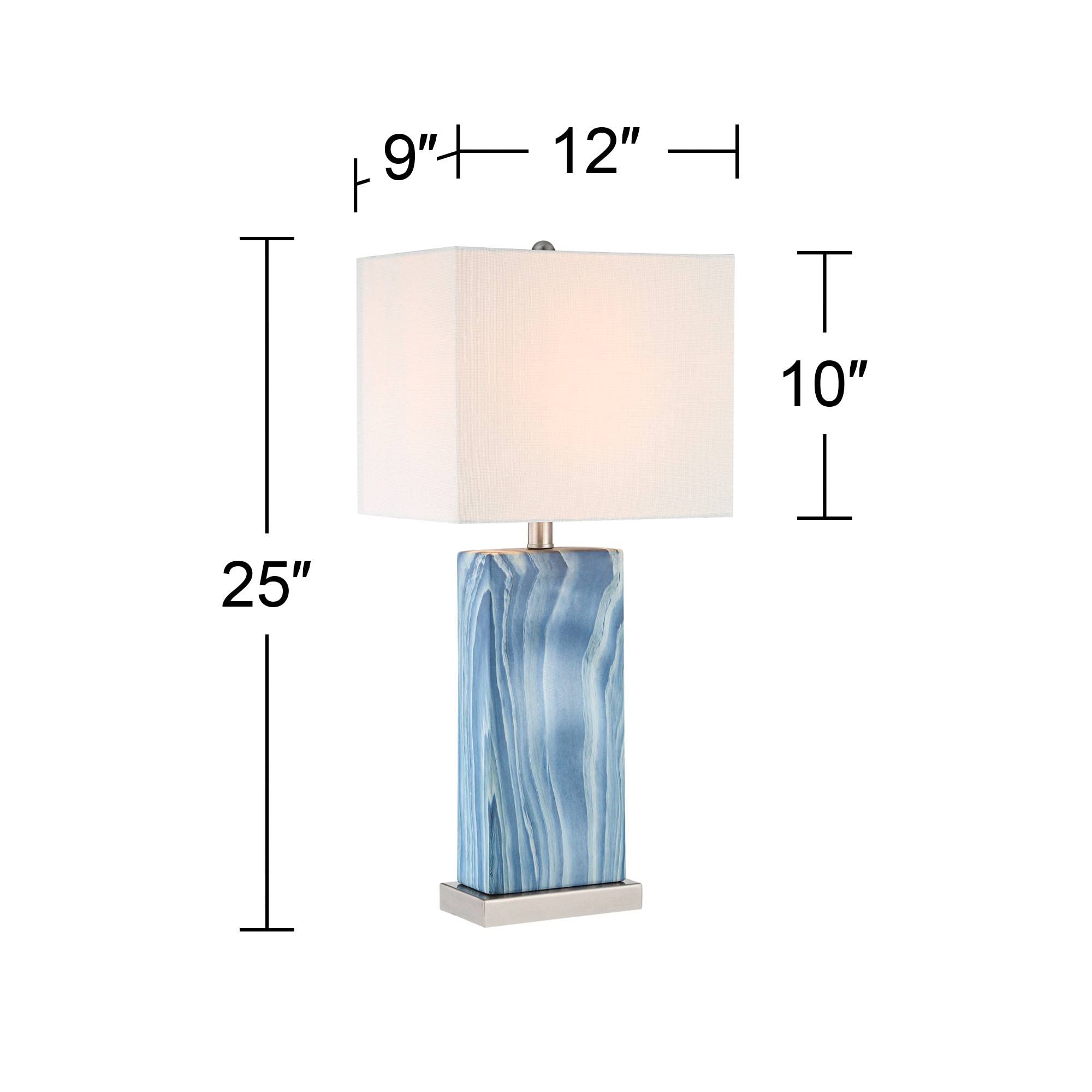 360 Lighting Connie Modern Table Lamps 25'' Tall Set Of 2 With Usb Charging Ports Dimmers Blue Faux Marble White Rectangular Sha