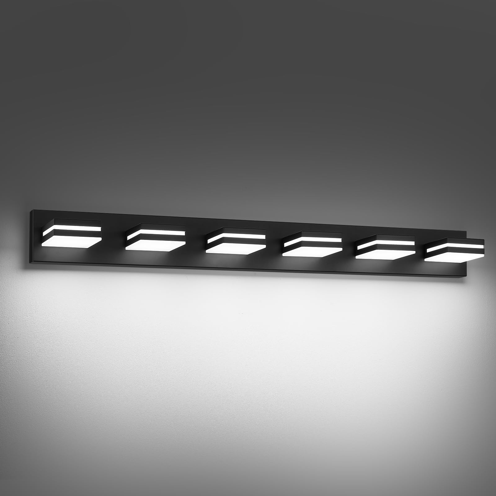 JZEKVN Modern LED Bathroom Lights Fixtures(6-Light) Metal Black Acrylic Wall Lighting Vanity Lights for Bathroom Over Mirror(6000k 41In