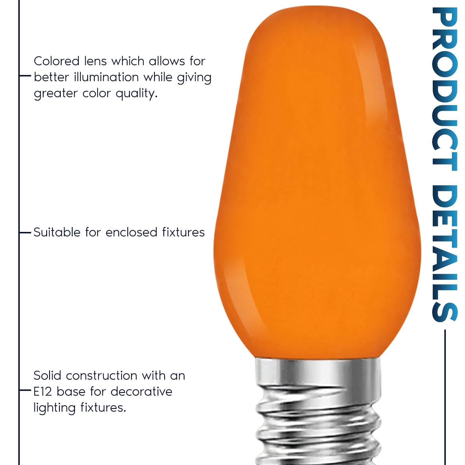 LUXRITE C7 LED Orange Light Bulbs, 25-Pack, Shatterproof, E12 Base, Indoor/Outdoor, Model LR21756
