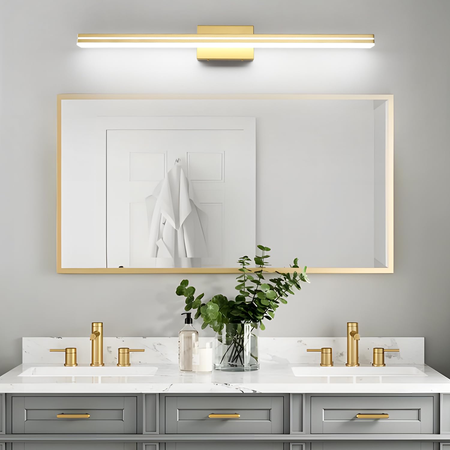SineRise 40-Inch LED Bathroom Vanity Light Bar, Gold Acrylic Wall Fixture, Cool White 6000K