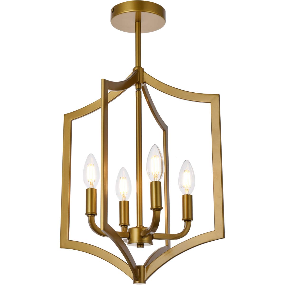Living District Kiera 4-Light Mid-Century Metal Pendant in Brass