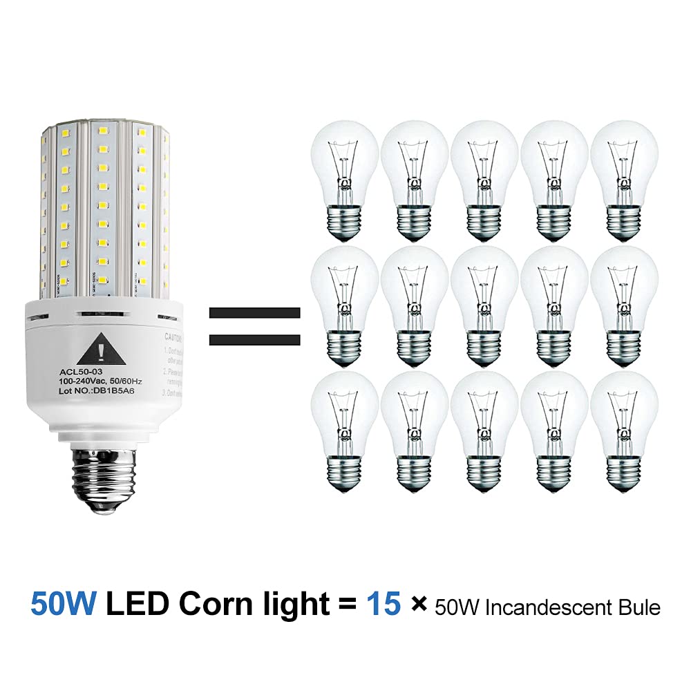 Zp 2-Pack Led Light Bulb 400W Equivalent 6250 Lumen 5000K Cool Daylight White E26/E27 Medium Base 50W Led Corn Light For Outdoor