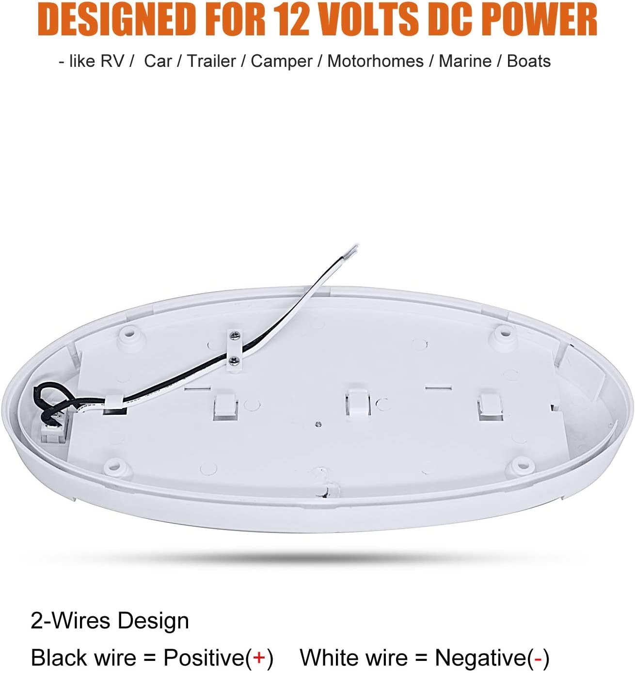 Facon 12V LED RV Dome Light, Large Oval, 9-1/4''x4-1/3''x1'', Cool White, Model DDS01-608-CW,