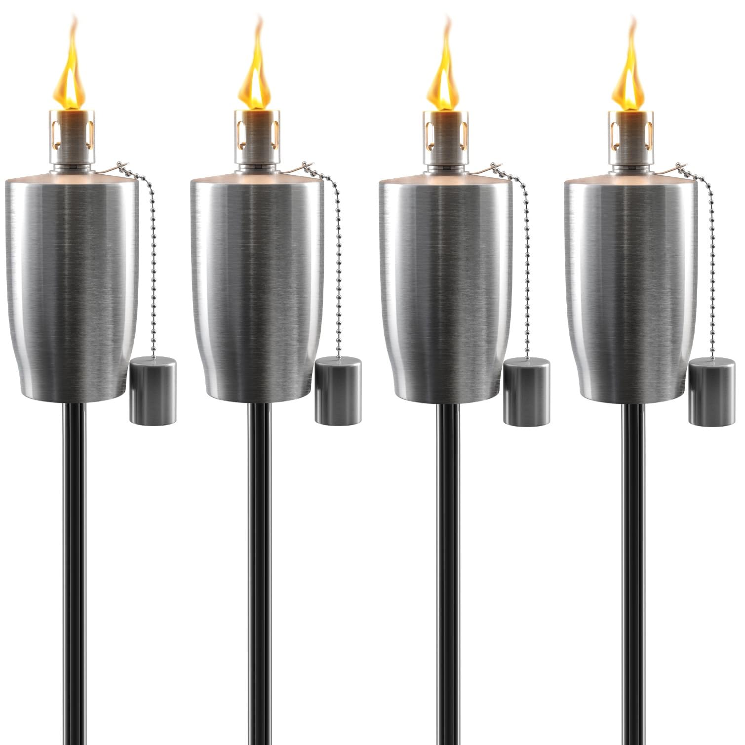 Matney Stainless Steel Outdoor Torches - 5 ft Oil Lamp Set of 4 - Fiberglass Wick & Snuffer Cap
