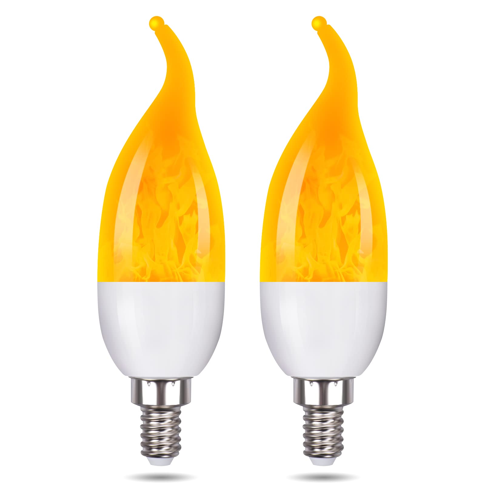 Venforze E12 LED Candelabra Flame Light Bulbs, 1800K Warm White, 2 Count, Outdoor Use, Orange Color, Model VEN-001
