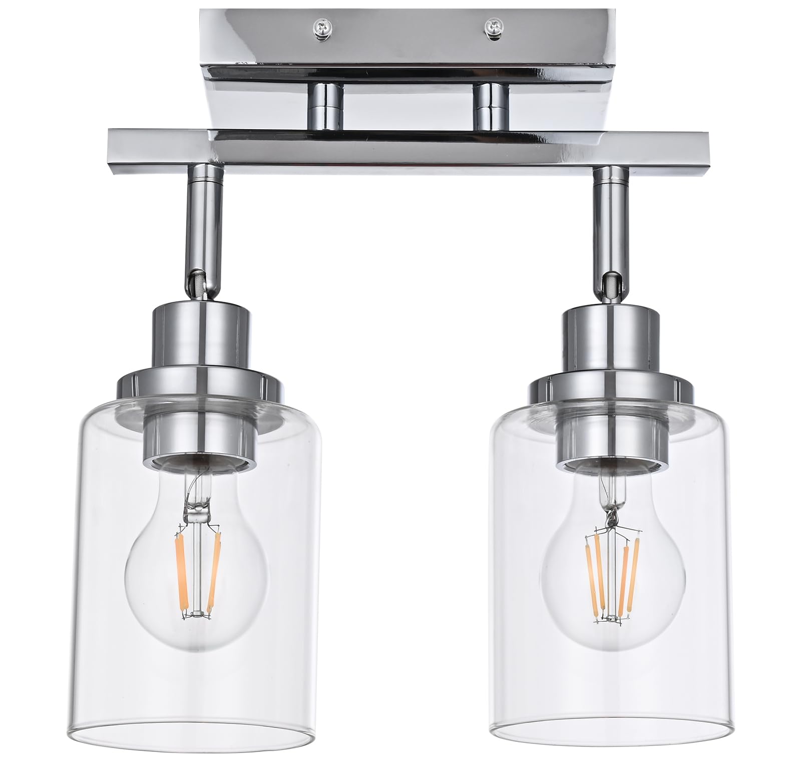 Wanluce 2-Light Track Lighting Kit Ceiling Kitchen Track Lighting Fixtures Chrome Bathroom Vanity Wall Lights With Clear Glass Multi-Directional Rotating Tracking Light Heads Spotlight For Accent Shop