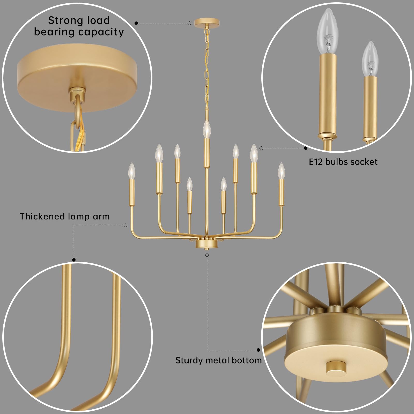 Gifarich Gold Chandeliers For Dining Room Light Fixture Over Table  Modern Farmhouse Chandeliers For Living Room 9-Lights Industrial Metal Candle Lighting Fixtures For Entryway Kitchen Island Foyer