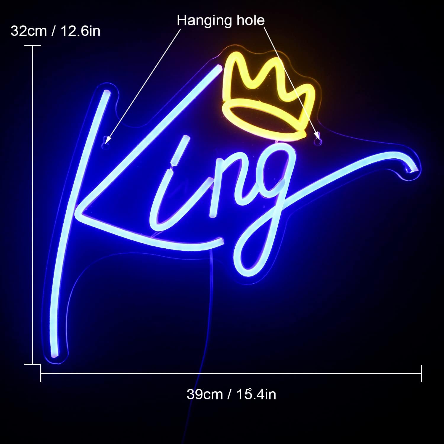 Ineonlife King Neon Sign - Blue Led Light With Pink Crown For Bedroom, Kids Room, Party Decor