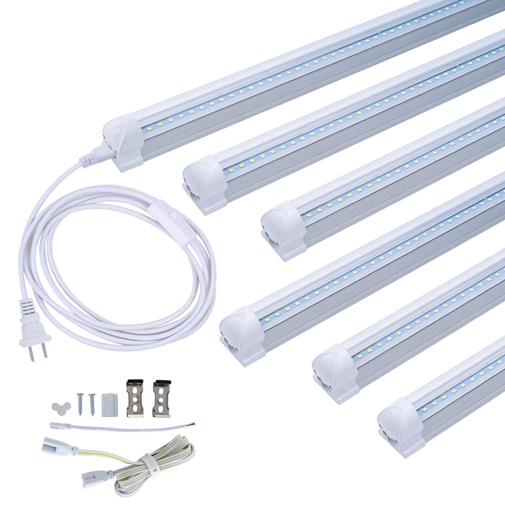Wahadi 6-Pack 4Ft T8 Led Integrated Tube Light Fixture 24W Bright White 6000K 4 Foot Shop Single Strip Connectable Bulb Clear Co