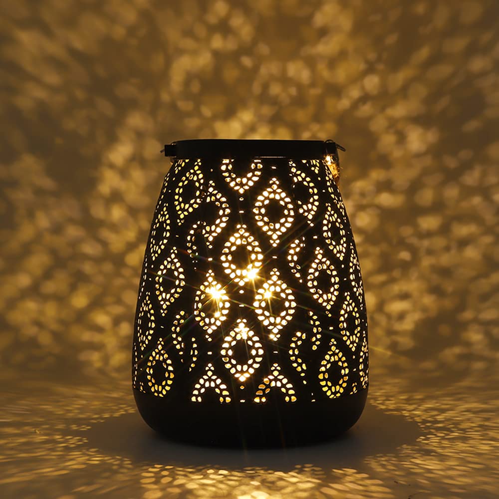 TRIROCKS Moroccan Style Metal Lamp 8''H Battery Operated Cordless Table Lamp Vintage Lantern for Living Room Garden Yard Patio P