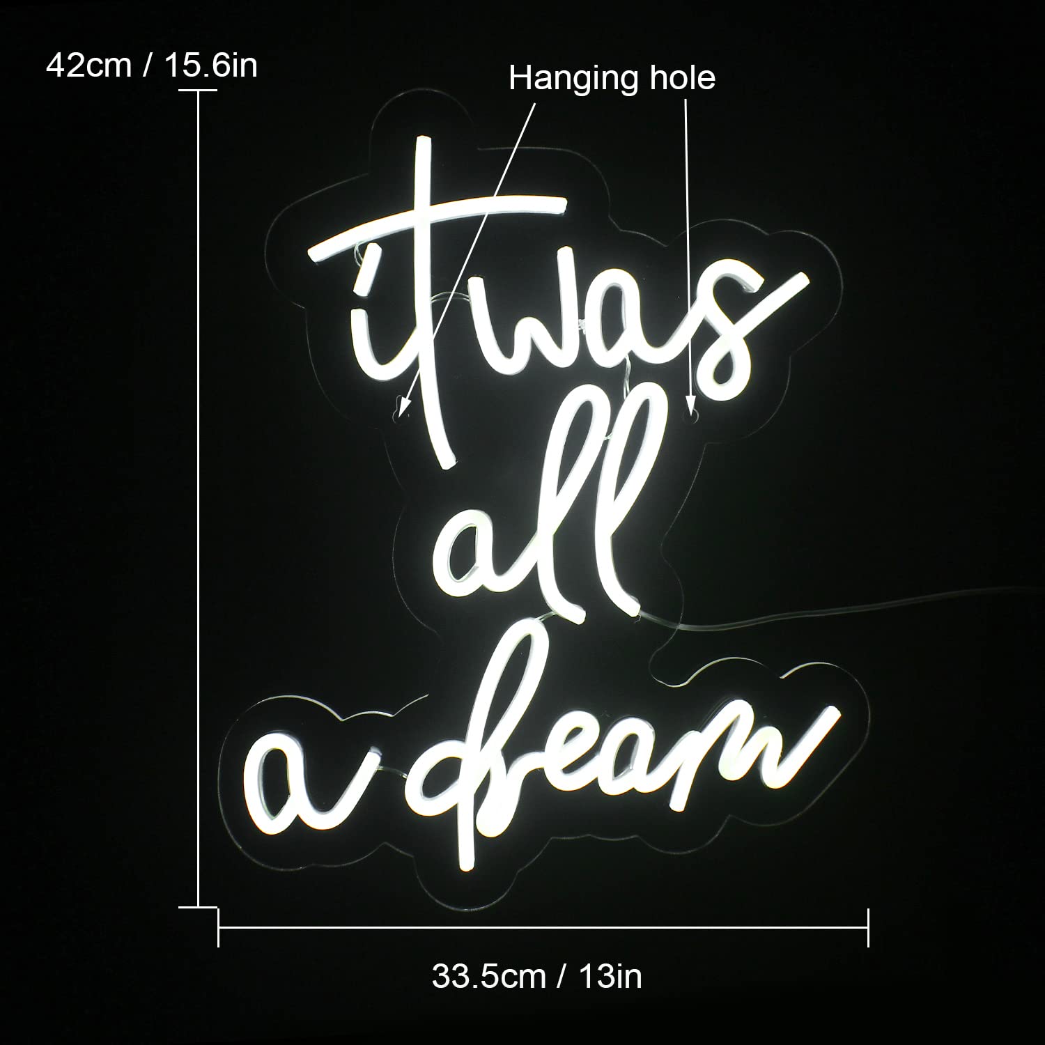 LUCUNSTAR Neon Sign - It Was All A Dream LED Wall Decor - White Dream Light for Bedroom, Office, Cafe, Wedding, Party
