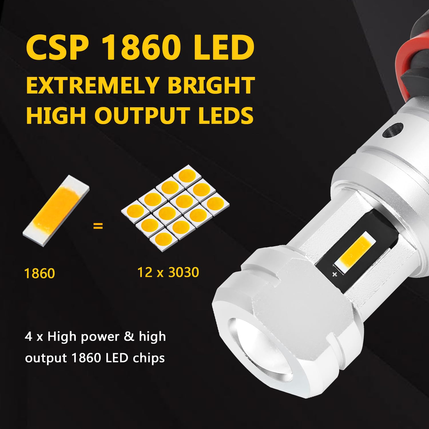 PHINLION H8 H11 LED Fog Light Bulbs, 3800 Lumens, 3000K Golden Yellow, Replacement for Car Truck DRL and Fog Lights