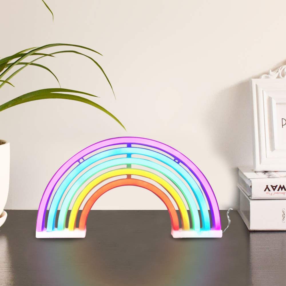 QiaoFei Rainbow Neon Light Sign LED Lamp for Kids, Battery/USB Operated, Colorful Wall Decor, Model QFLIGHT19030712