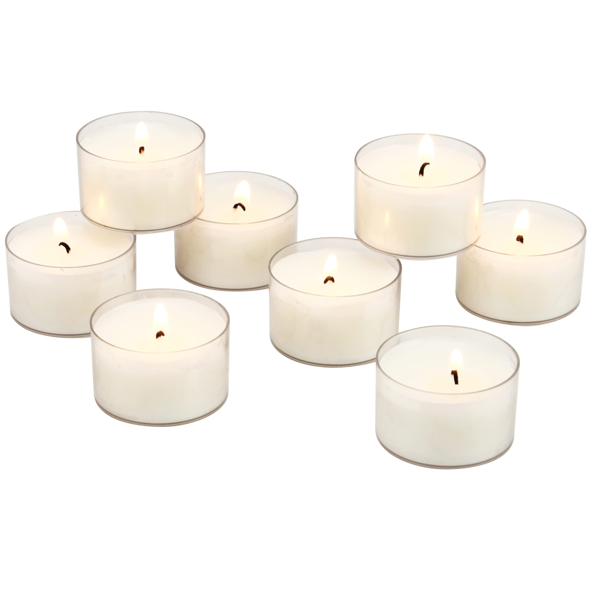 Stonebriar Bulk 96 Pack Unscented Smokeless Long Burning Clear Cup Tea Light Candles With 8 Hour Extended Burn Time, White