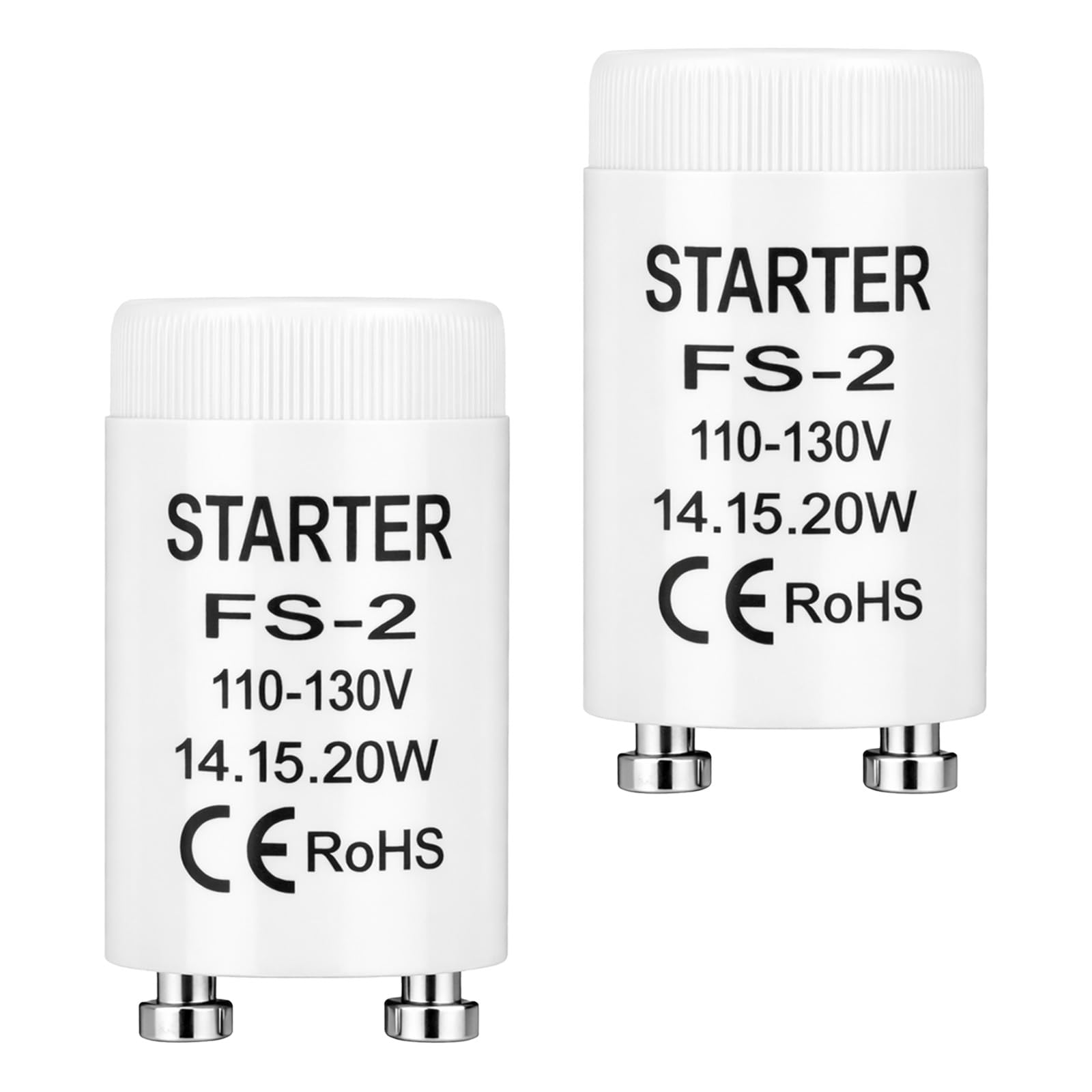 2pcs FS-2 Fluorescent Light Starter for 14W 15W 20W Lamps, Fluorescent Light Starter Replacement for Indoor/Outdoor Fixtures Com