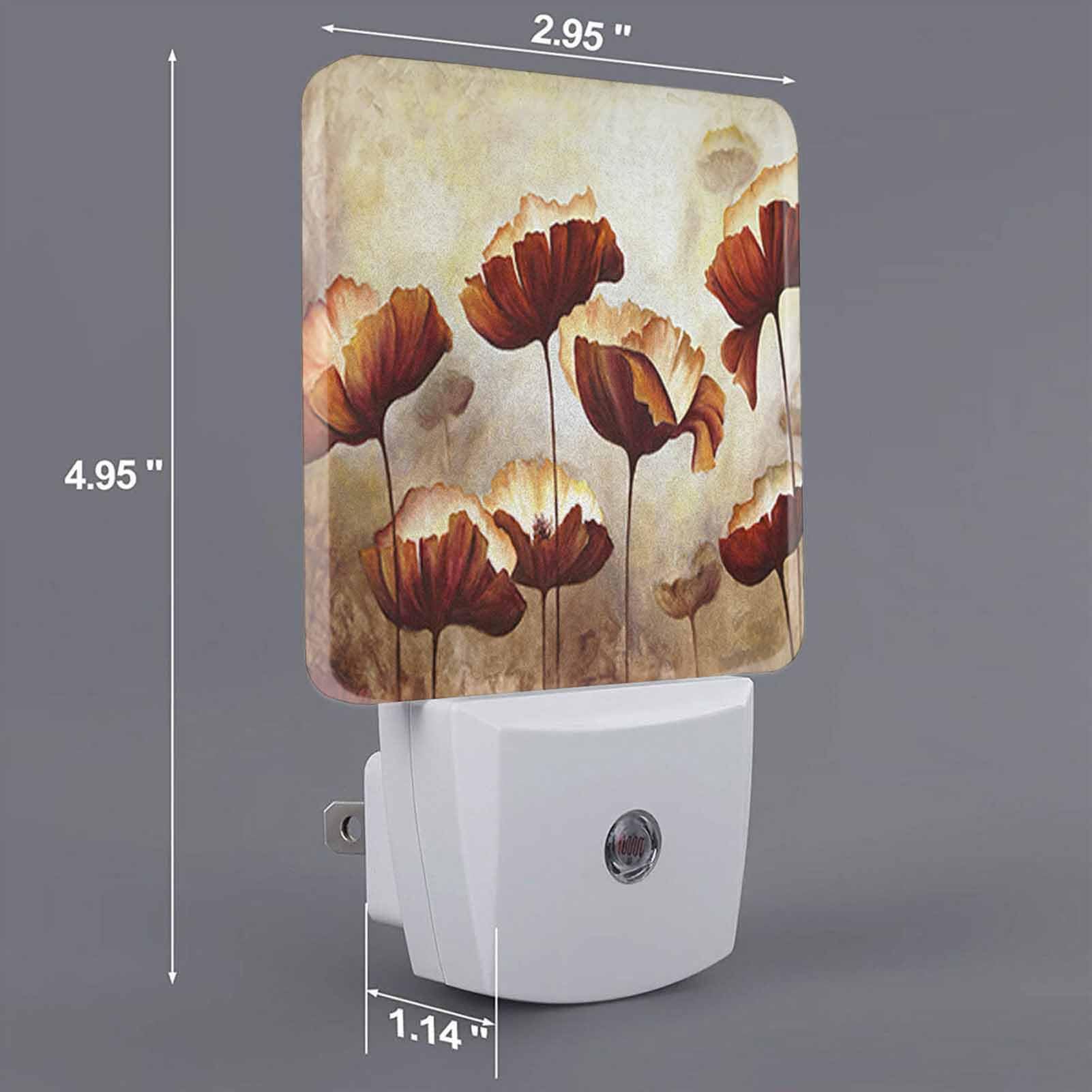 Chrobak LED Night Light with Dusk to Dawn Sensor, Vintage Poppies Flower Design, Model WML-Night-Light-231023-134