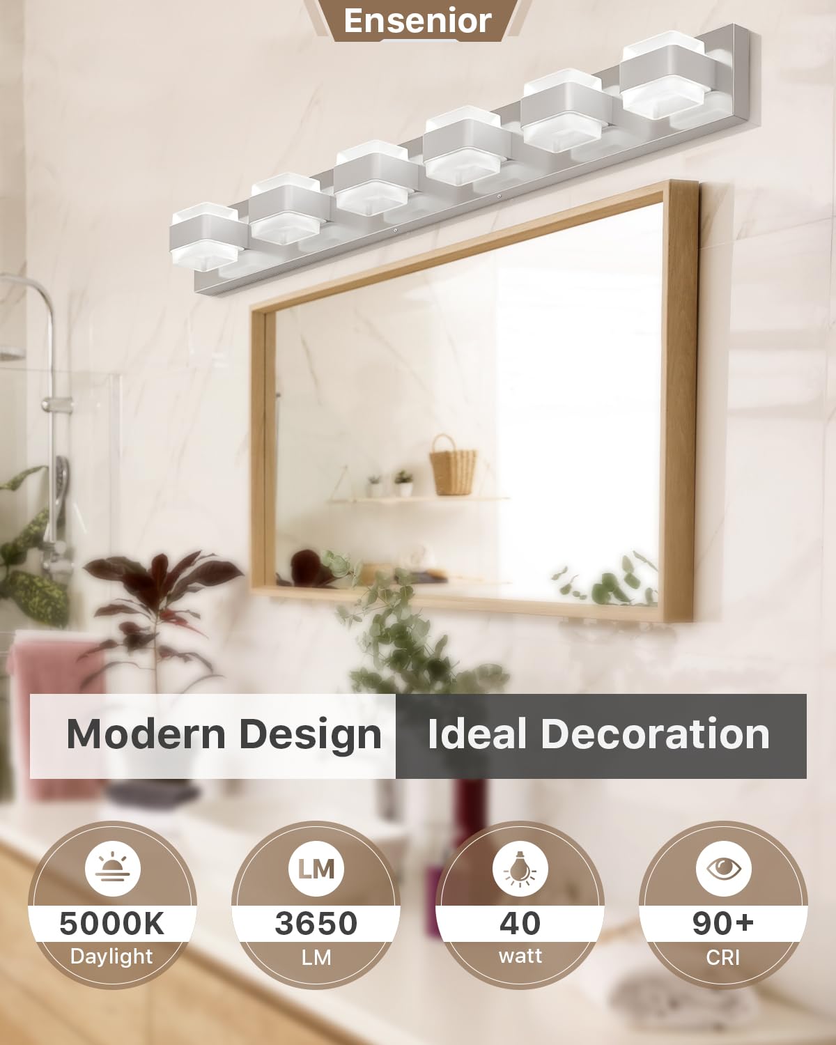Ensenior Bathroom Vanity Light Fixtures Over Mirror (6 Lights-37.4 inch), Modern Dimmable Chrome Vanity Lighting Lixtures, Acryl