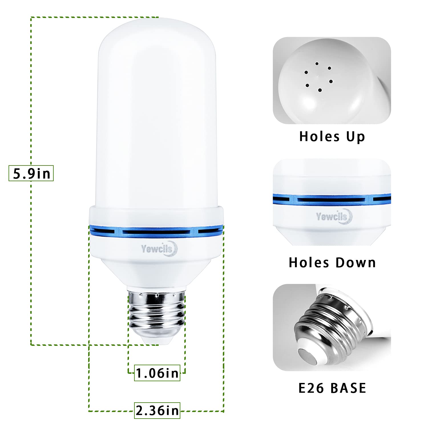 Yewclls Led Flame Effect Light Bulb, 4 Modes E26 Base Fire Light Bulbs With Gravity Sensor (2-Pack)
