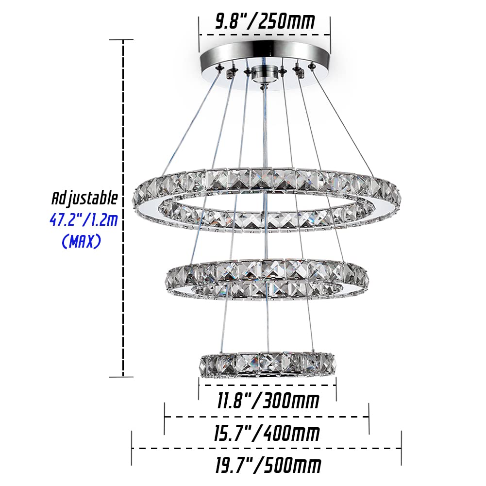 diisunbihuo LED Crystal Chandelier Pendant Light, Cool White, Size 30/40/50
