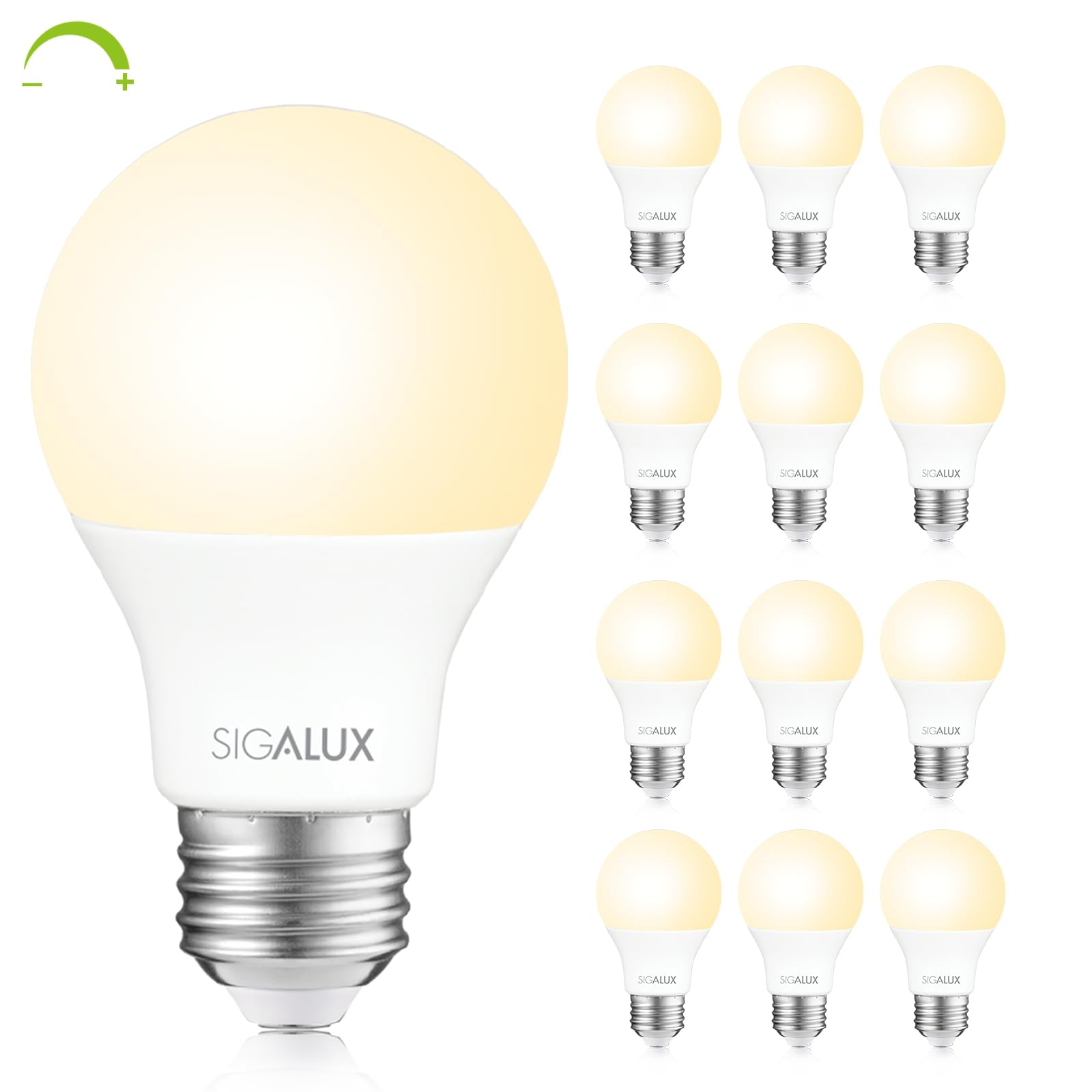 Sigalux Ecobright, T20 Compliant Led Light Bulbs 60 Watt Dimmable 2700K Warm Lightbulbs, Energy Efficient 8W Soft White A19 Stan