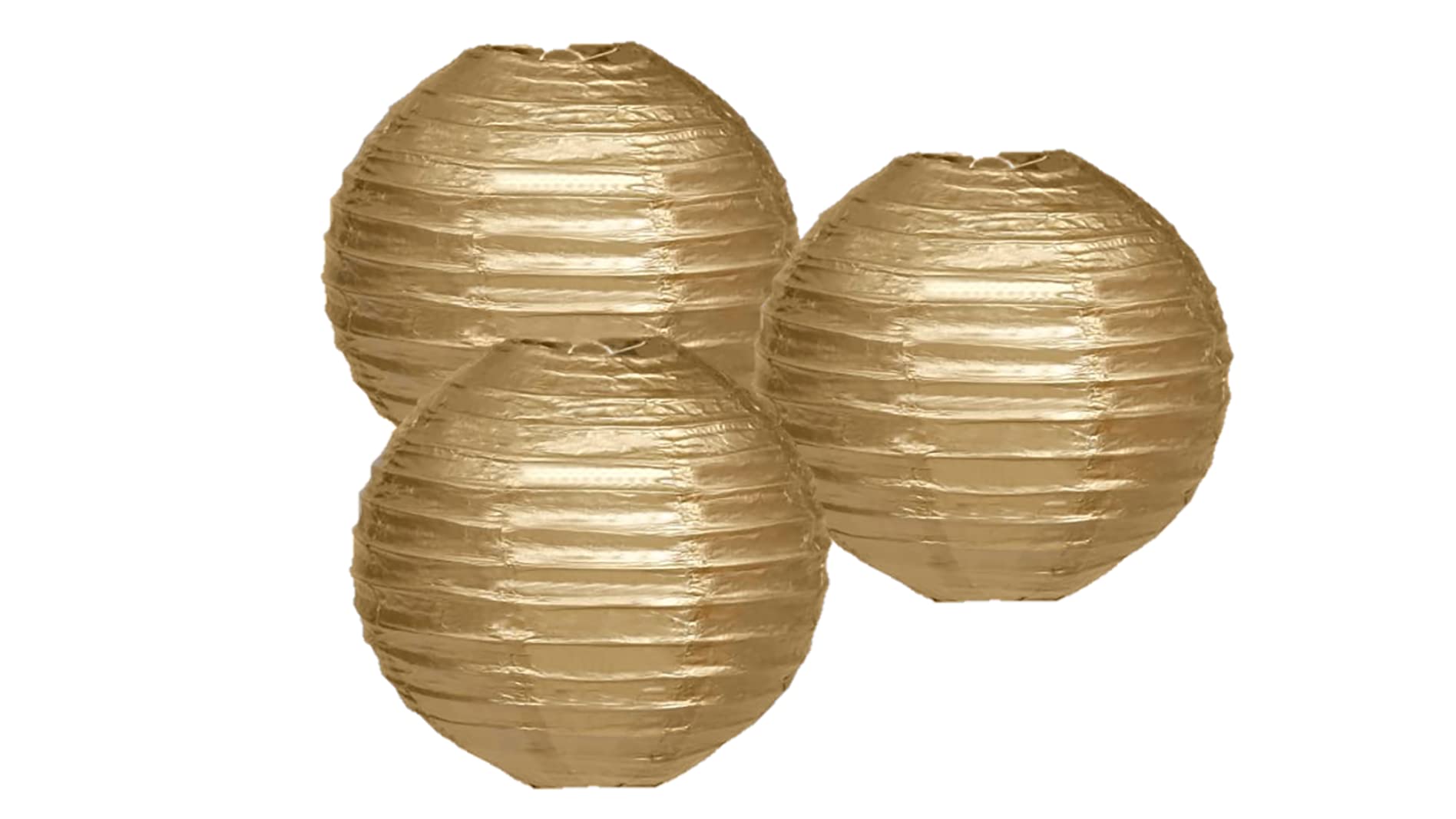 Pack of 3 Round Paper Lanterns Lamp Wedding Birthday Party Decoration (Gold, 8''/20CM)