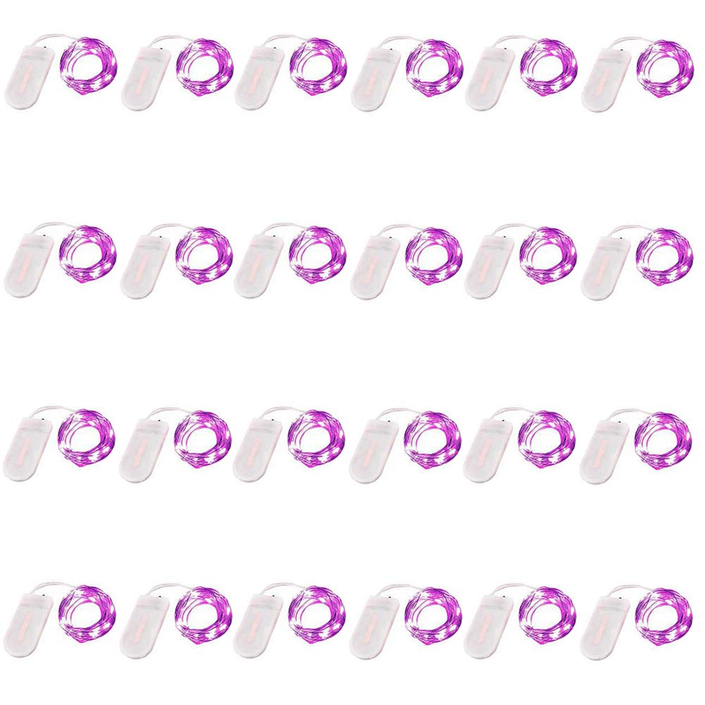 NiniTe LIGHTS 24 Pack Battery Operated Fairy Lights, 6.6ft, 20 LED, Copper Wire, Purple, Model 20cell-24p, for Wedding Party Decor