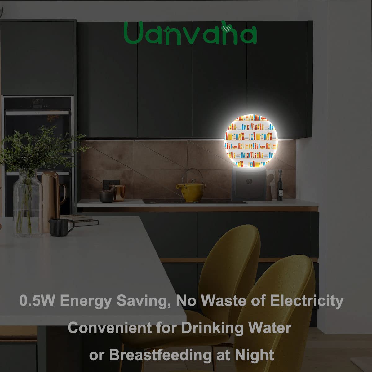 Uanvaha Books Night Light Book Shelves Knowledge Is Power Plug In Night Lights Auto Led Lamp Energy Saving Round Lights For Boys Girls Men Women