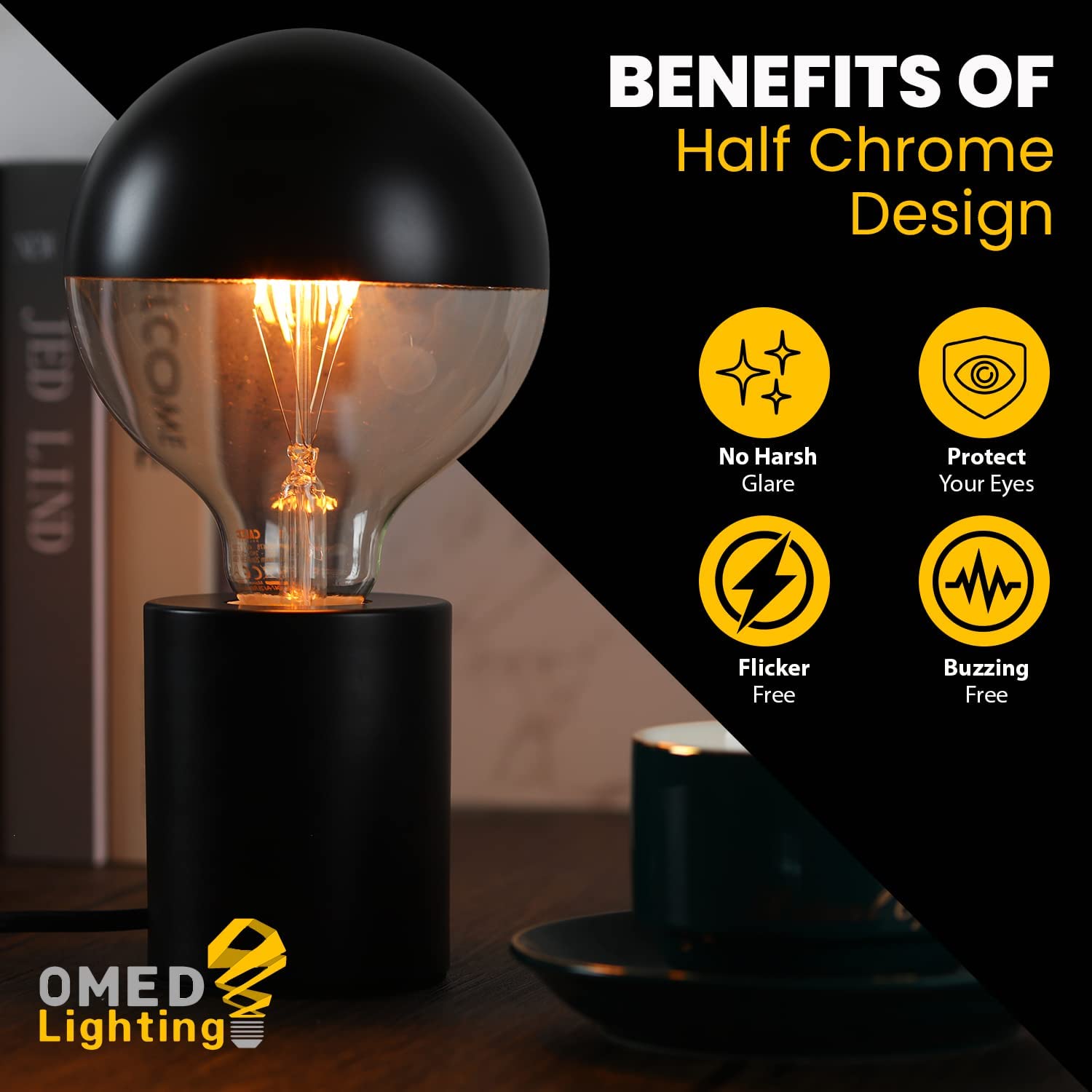 Omed Globe Light Bulbs, 4 Pcs Half Black E26 Dimmable G25/G80 Led Light Bulb 60 Watt Equivalent, 2700K Soft White Light Bulbs Fo