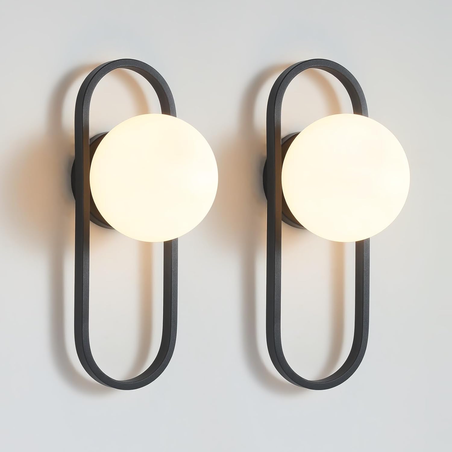 Bektas Matte Black Wall Sconces Set of 2 with White Globe Glass Shade - Living Room & Bedroom Wall Lights