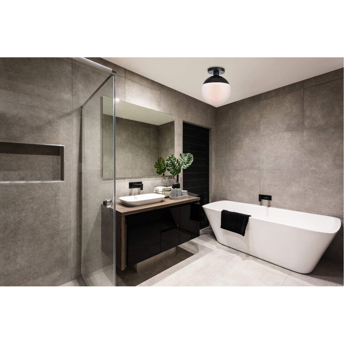 Elegant Lighting Living District Eclipse 1 Light Flush Mount, Black Metal, Frosted White Glass, Model LD6062BK