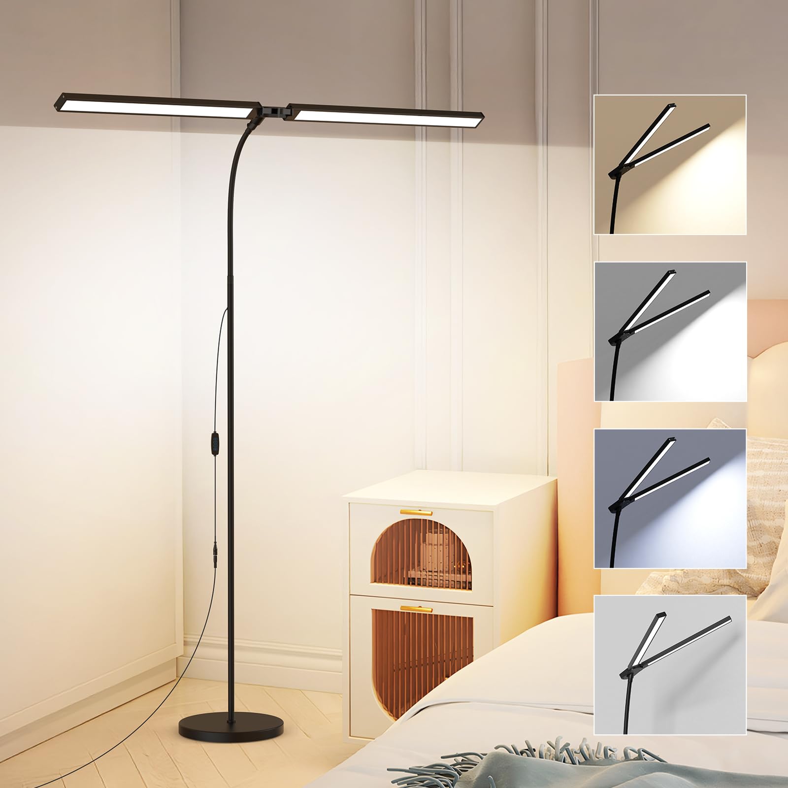 24W Ultra-Bright LED Floor Lamps for Living Room, 2400LM Adjustable Gooseneck Lamp, Double Head Craft Light, Tall Standing Lamp