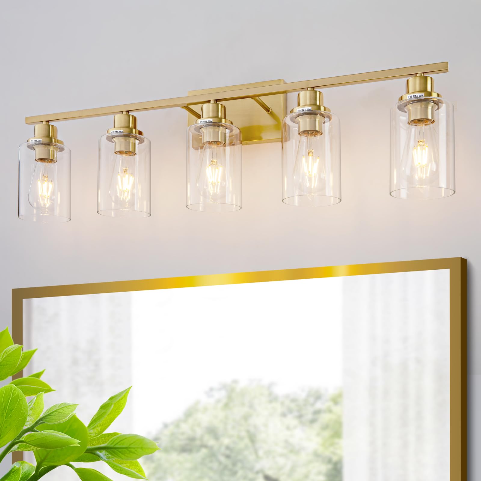 Hccz 5 Light Gold Bathroom Light Fixtures Brushed Brass Vanity Light Over Mirror Modern Wall Lighting Sconces Wall Lamp For Bath