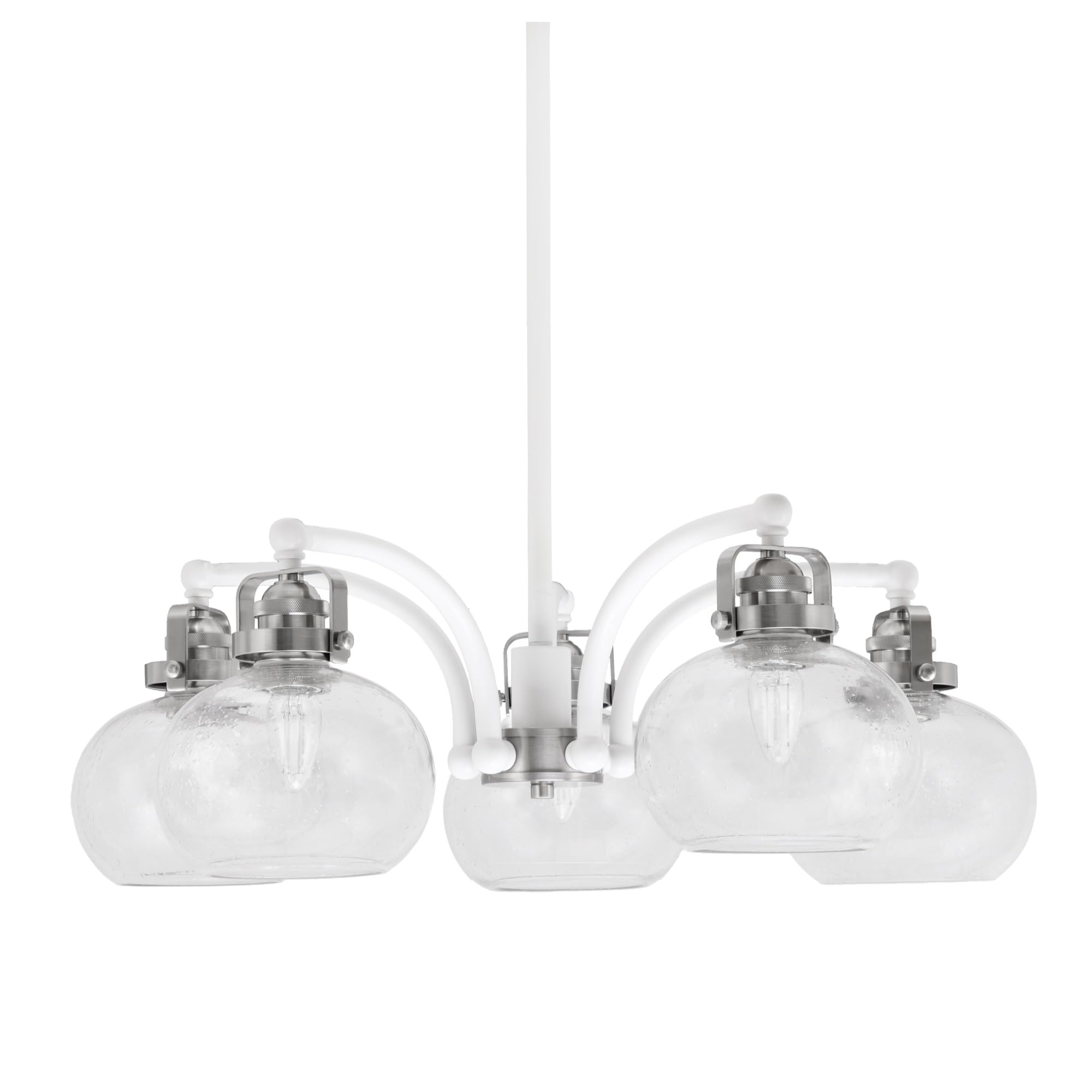 Easton Downlight, 5 Light, Chandelier Shown In White & Brushed Nickel Finish With 7&quot; Clear Bubble Glass