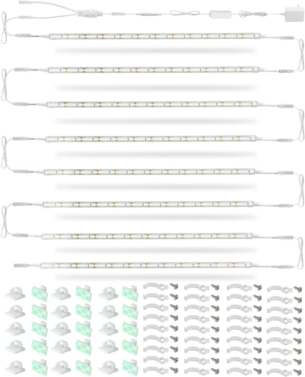 Cefrank Under Cabinet Lighting Kit, 8 Linkable 12-Inch LED Strips, 20W 2000lm, Daylight White, Model XXDT120, Warm White