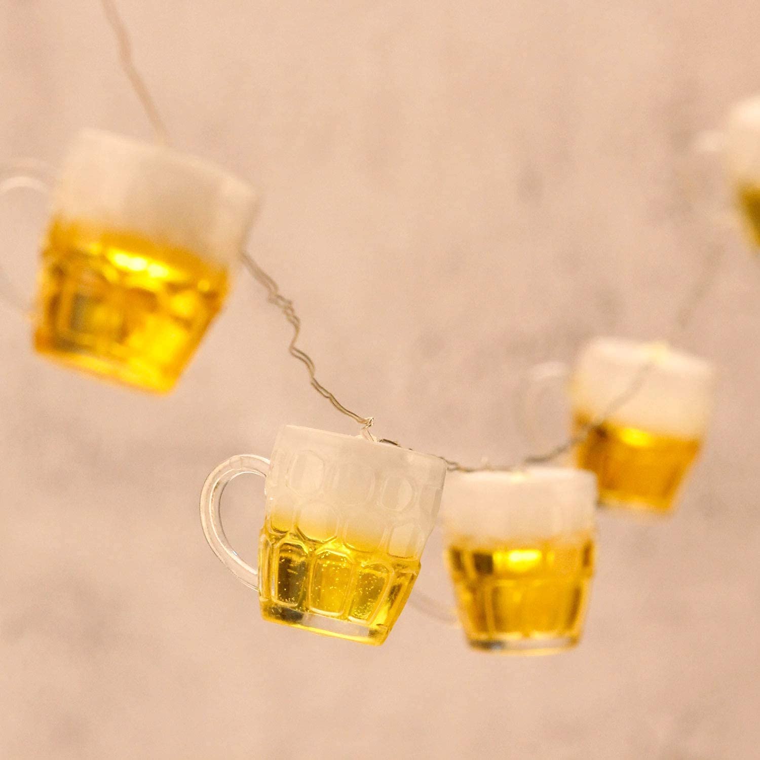 FLAVCHARM 3D malt-inspired Mug String Lights with Remote, USB/Battery Operated, 10ft, 15 LEDs, Copper, St Patricks Day Decorations