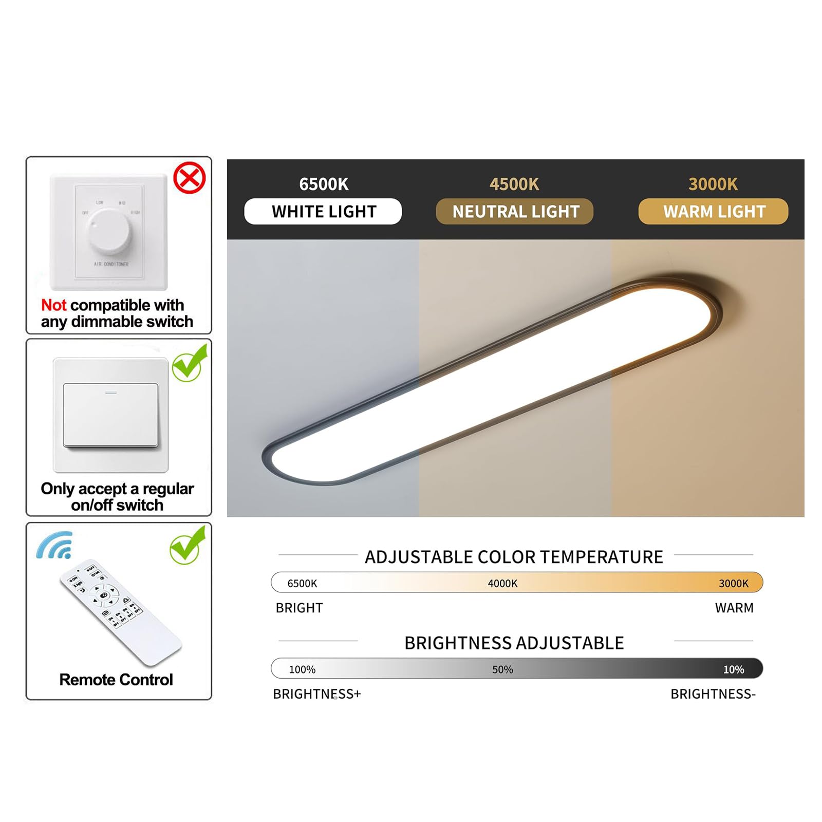 Ganeed Modern Linear Ceiling Lights,48W Dimmable Led Ceiling Lamp, High Brightness Long Ceiling Light,39.4 Inch Ultra Thin Low P