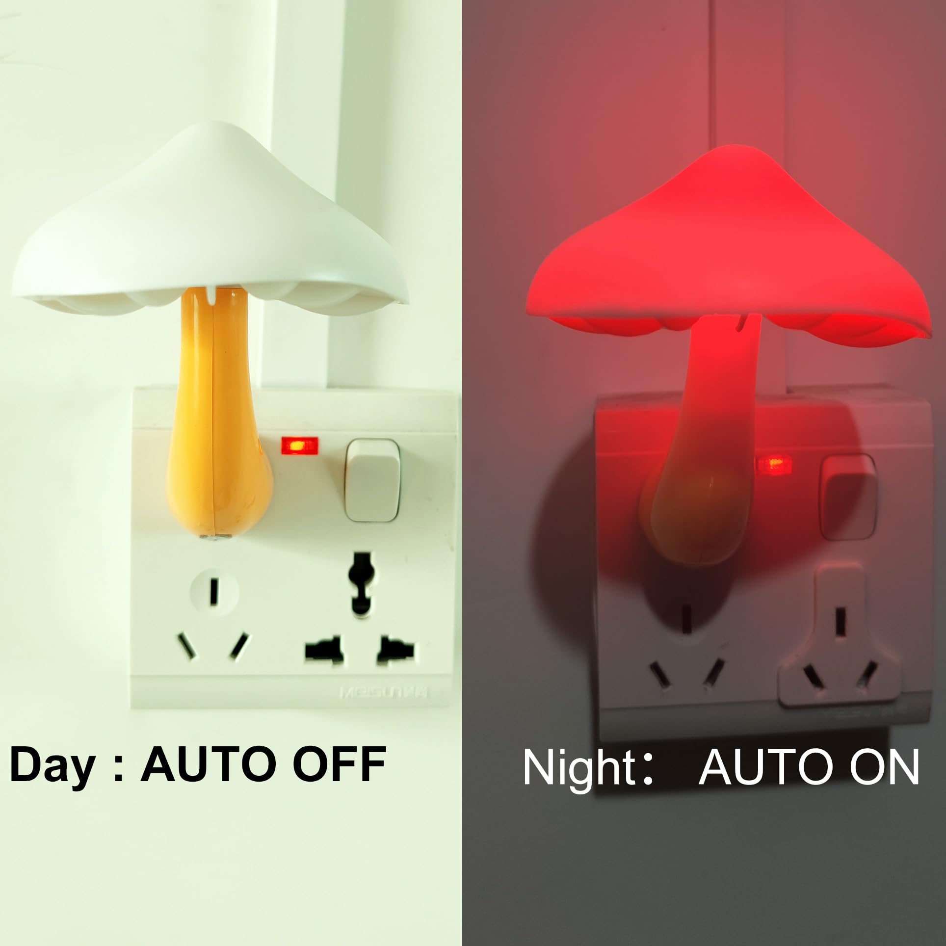 AUSAYE LED Night Lights Plug-in, 5 Pack Mushroom Design, Red, Plastic, Model L-7515 for Bedroom, Bathroom, Hallway, Stairs, Kitchen