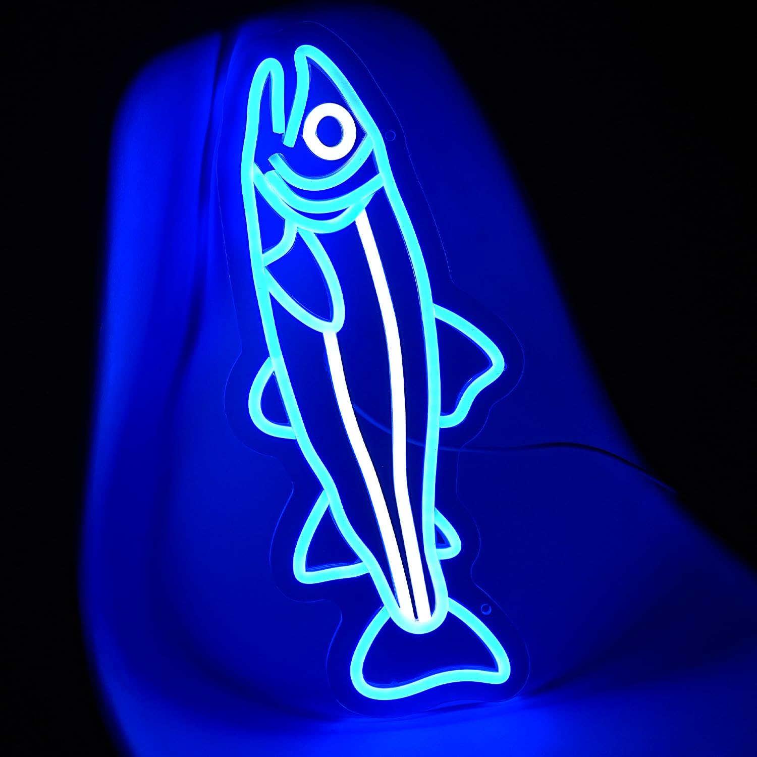 Xixkilly Neon Sign - Blue Salmon Fish Wall Art - Dimmable LED, 16.5"x7", Acrylic Decor for Bedroom, Bar, Office, Kitchen