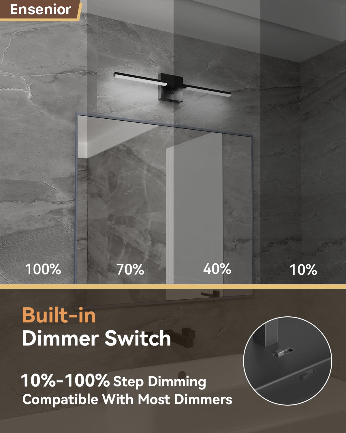 Ensenior Modern Bathroom Vanity Light 24 Inch, Built-In Dimmer, 13W Dimmable 5Cct Led Bathroom Light Fixture Over Mirror, Black