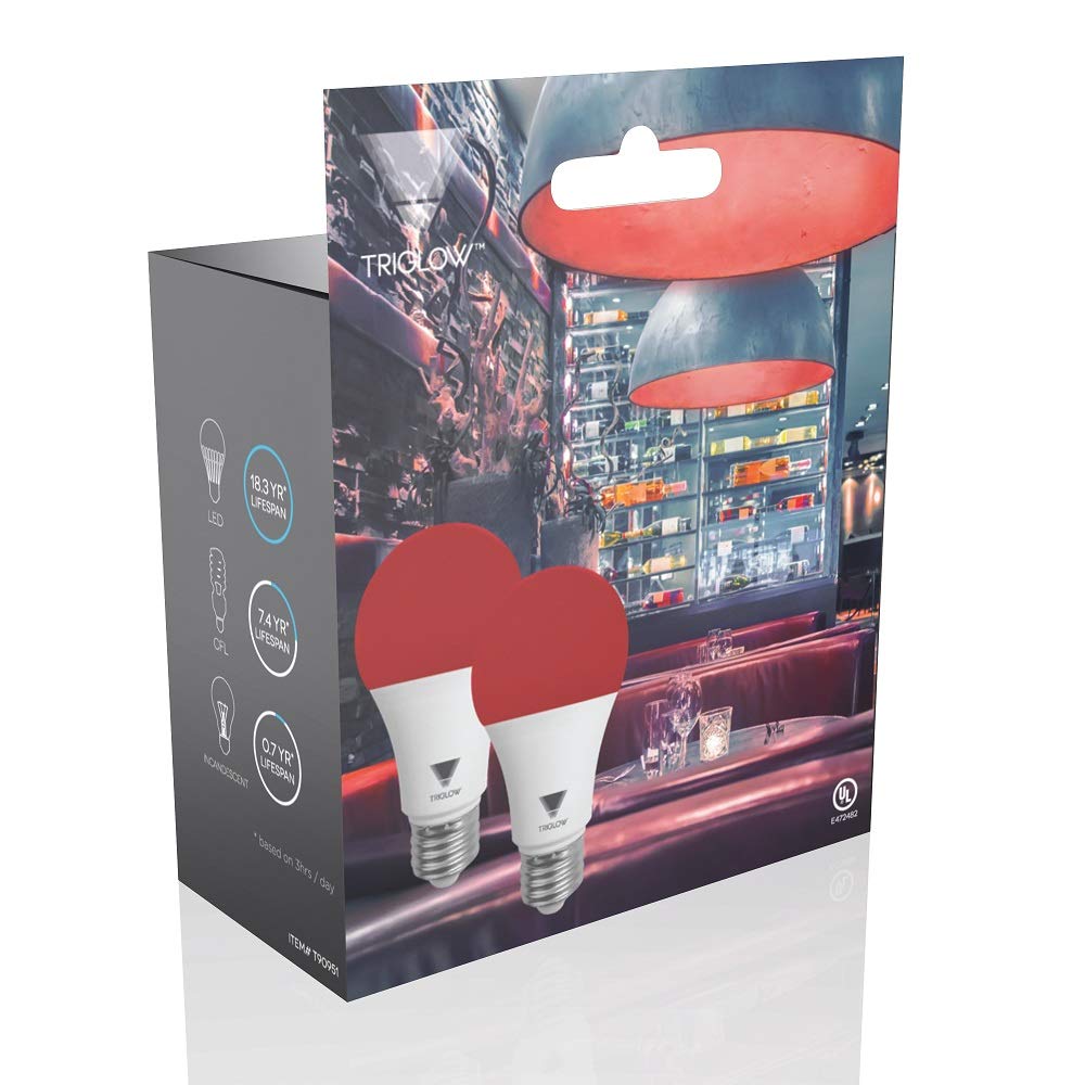 Triglow Red Led A19 Light Bulbs, 9 Watt (60 Watt Equivalent) Red Light Bulb, 2-Pack