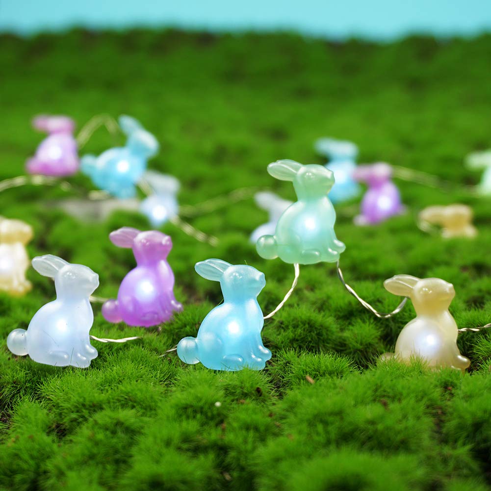 BOHON LED String Lights, Rabbit Shape, 40 LEDs, Battery Operated, 10 ft, Purple Blue Green Yellow White, Model BH-SL-13