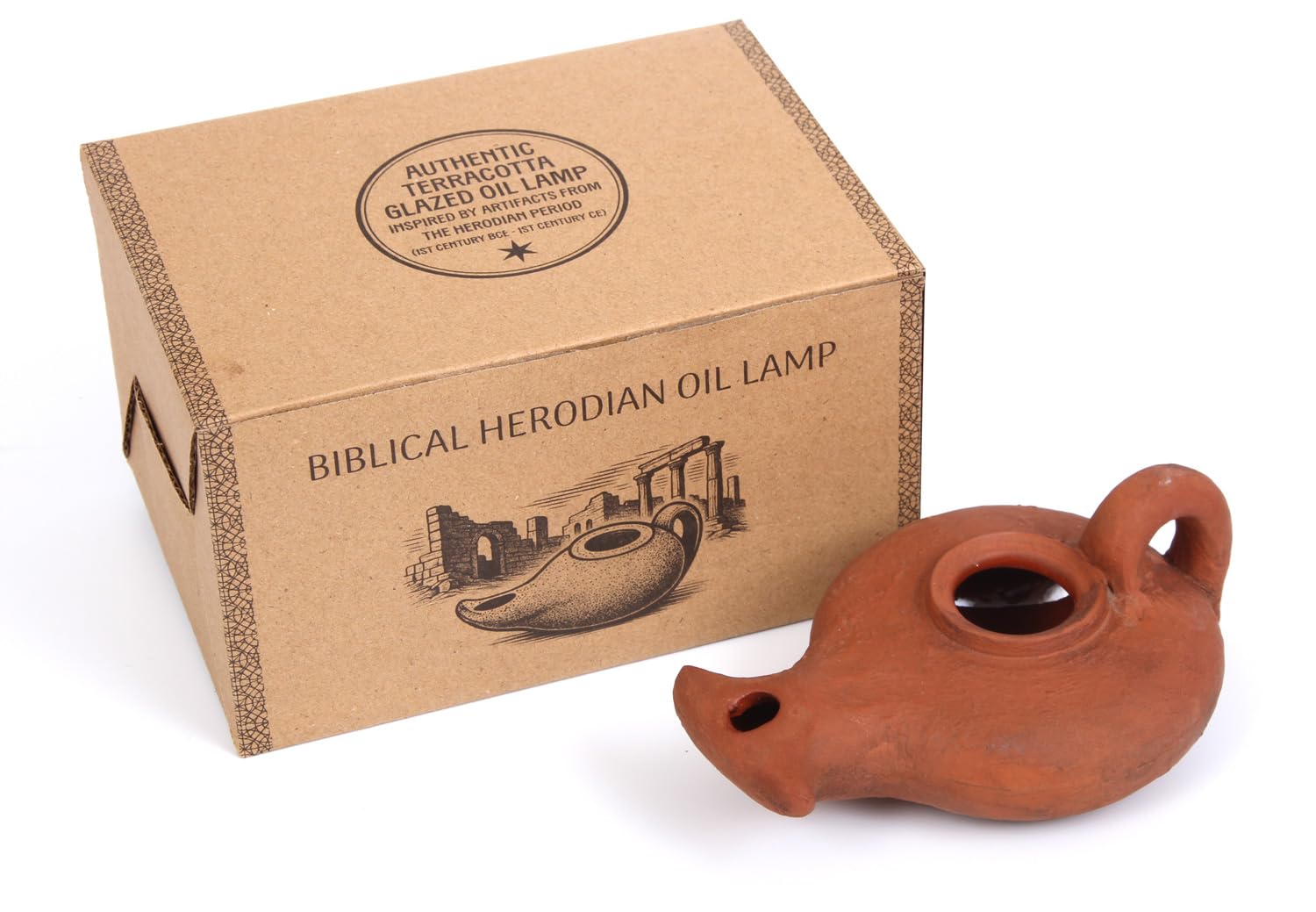 THE JERUSALEM GIFT SHOP Terracotta Clay Oil Lamp in Gift Box - Model JBM10089 - Authentic Replica for Hanukkah & Christian Gifts