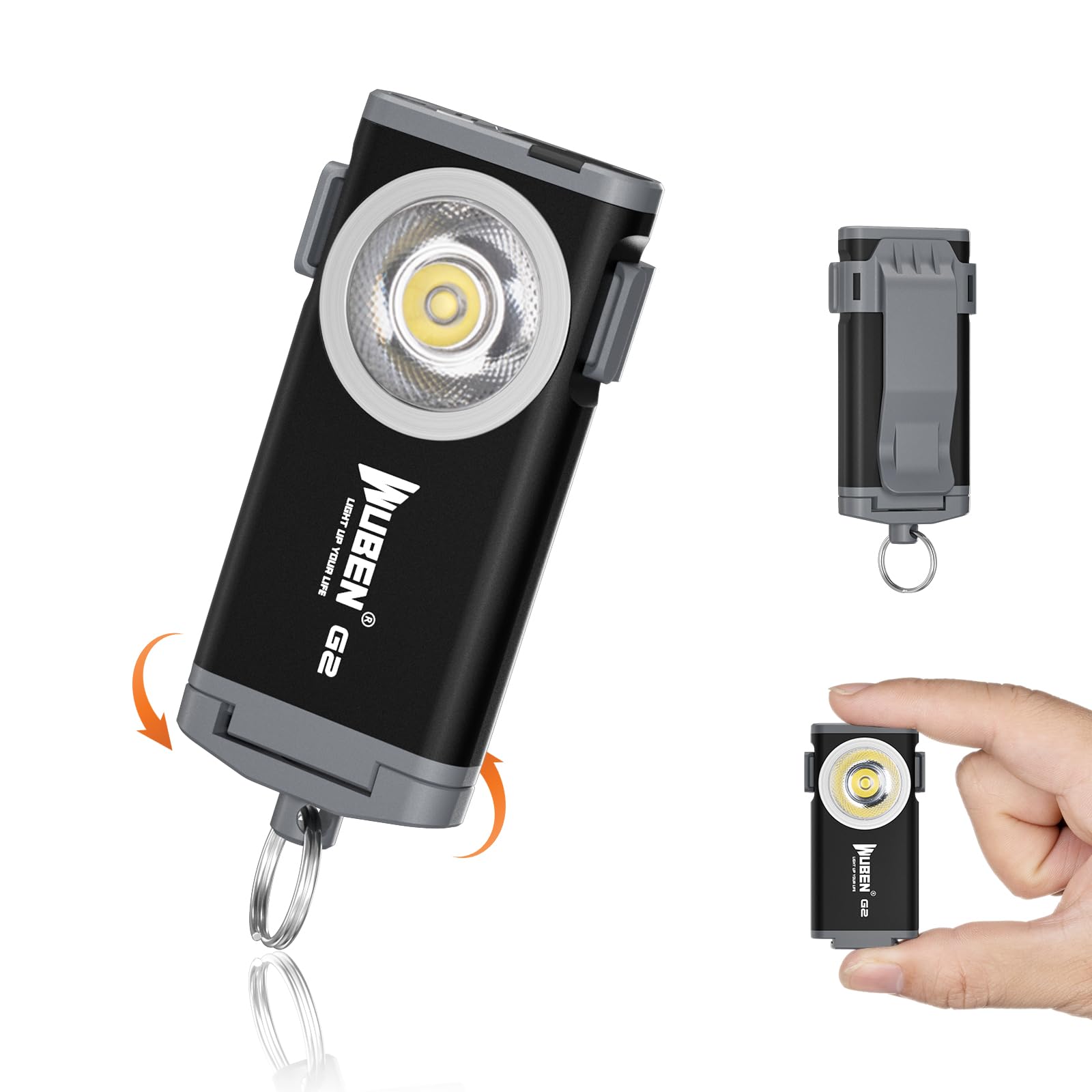 WUBEN G2 EDC Flashlight, 500 Lumens, Rechargeable, 5 Modes, Aluminum, Compact Keychain Light, Black