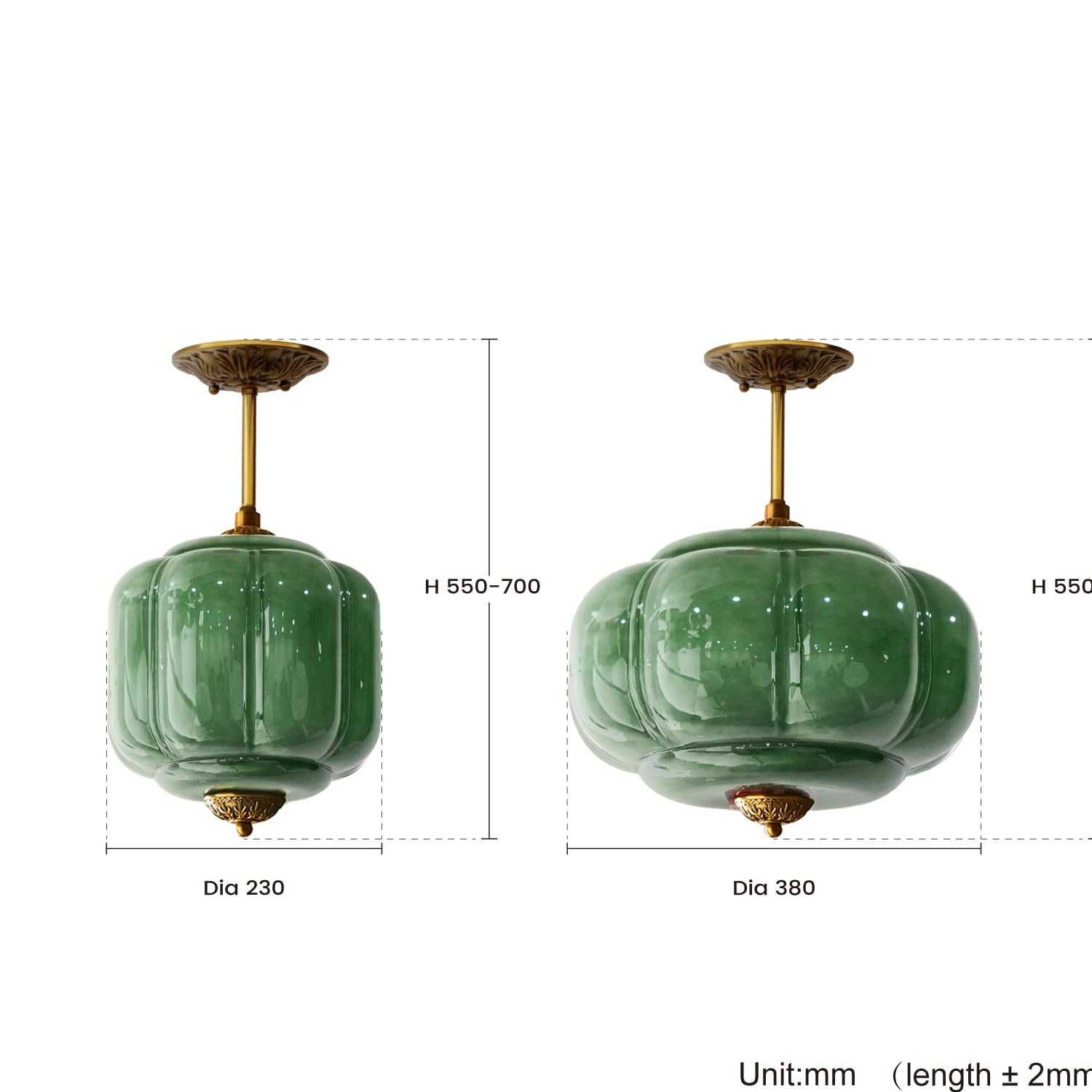 Ckensu Milk Glass Ceiling Light Fixture - Antique Brass Semi Flush Mount Pendant Light For Kitchen, Hallway, And Bedroom (Green,