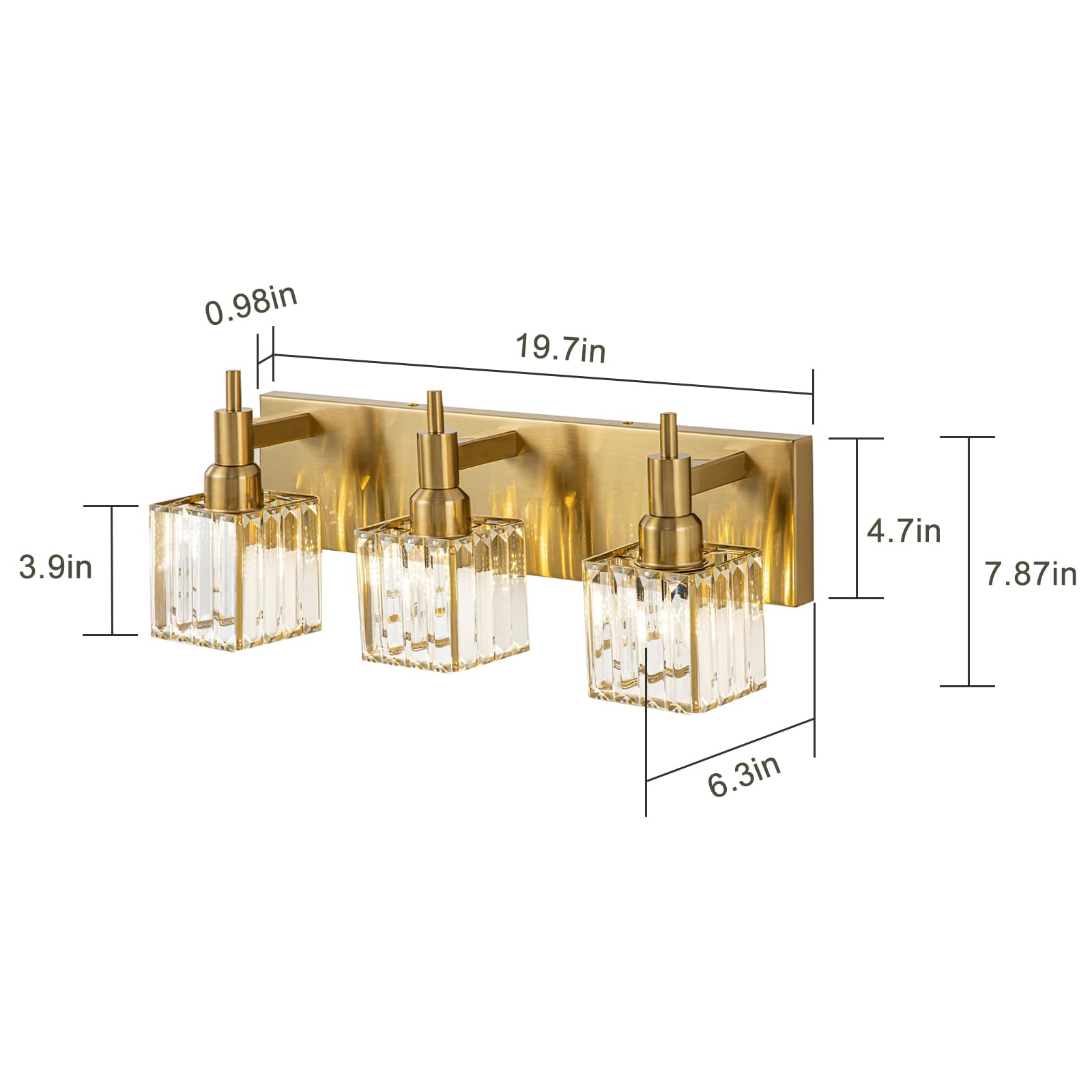 HUOKU Gold Bathroom Vanity Lights - 3-Light Modern Crystal Wall Light Fixture Over Mirror
