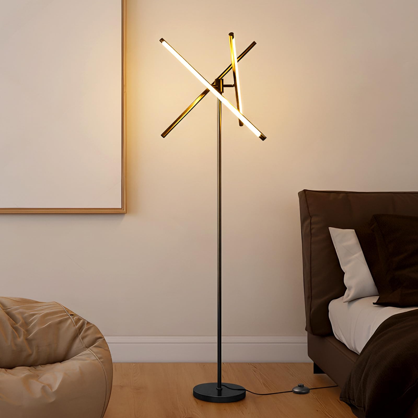 LED Dimmable Floor Lamp with Remote & Foot Switch, 2700-6000K Adjustable Color Temperature & Stepless Dimming, 3-Bar Linear Tall
