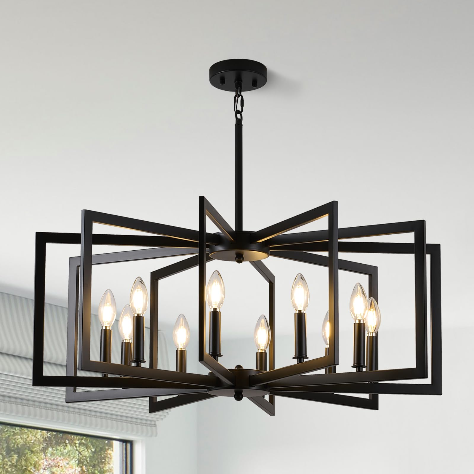 MIAYBPH Black Chandelier for Dining Room, 10-Light Kitchen Chandelier Light Fixture Modern Metal Industrial Large Chandeliers fo